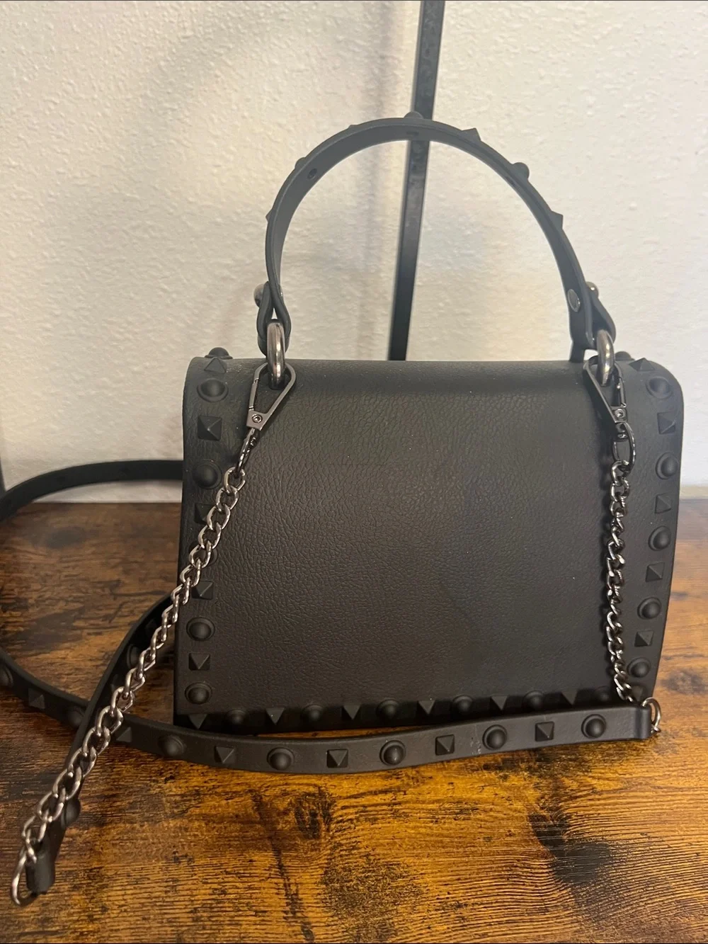 Black Studded Top-Handle Women's Bag